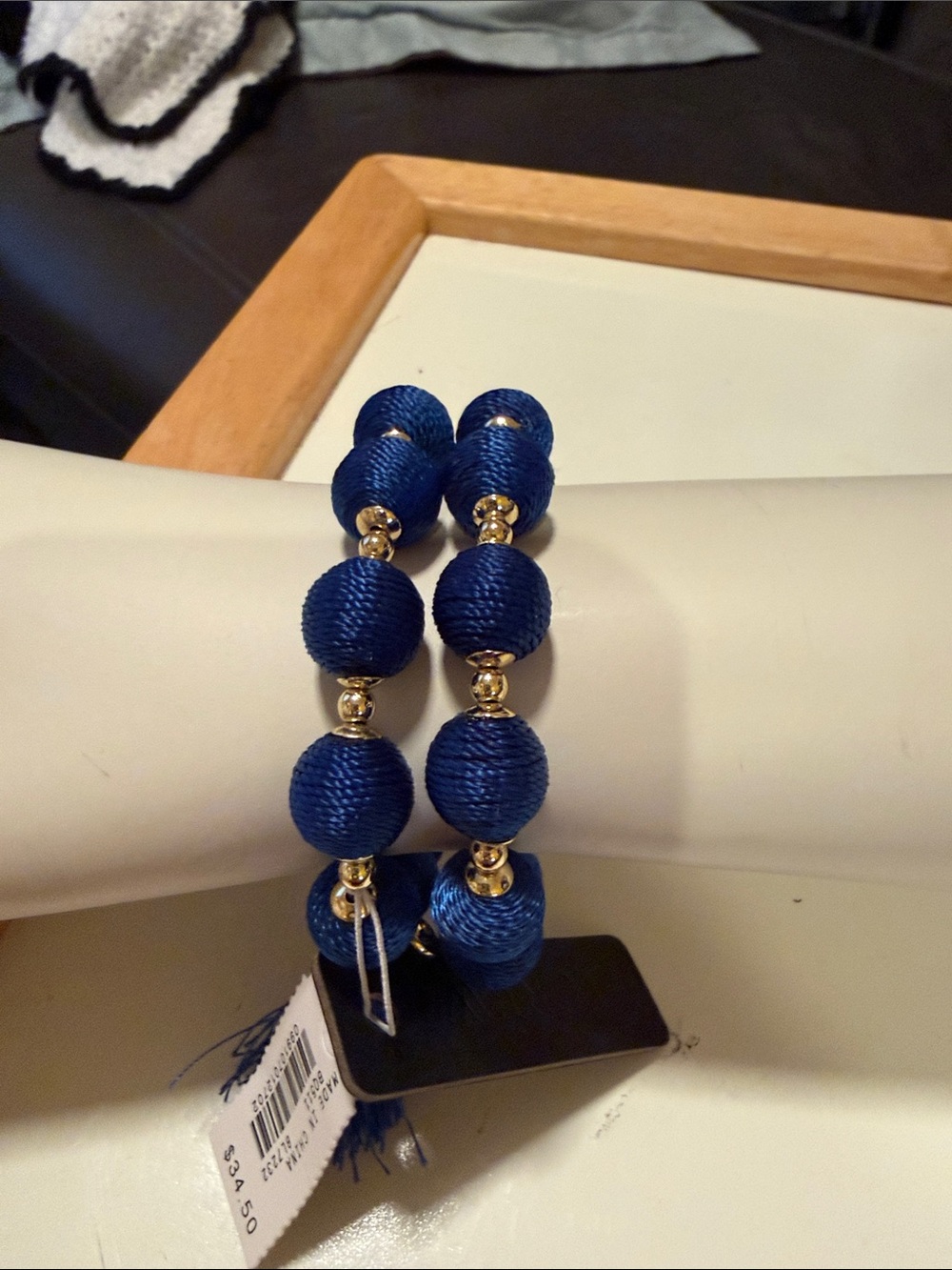 J. Crew Factory Navy Bead Stretch Bracelet with Gold Beads